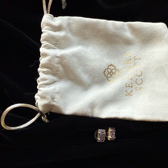 Kendra Scott Gold and Purple Black Sparkle Drusy Earrings - Picture 2 of 2